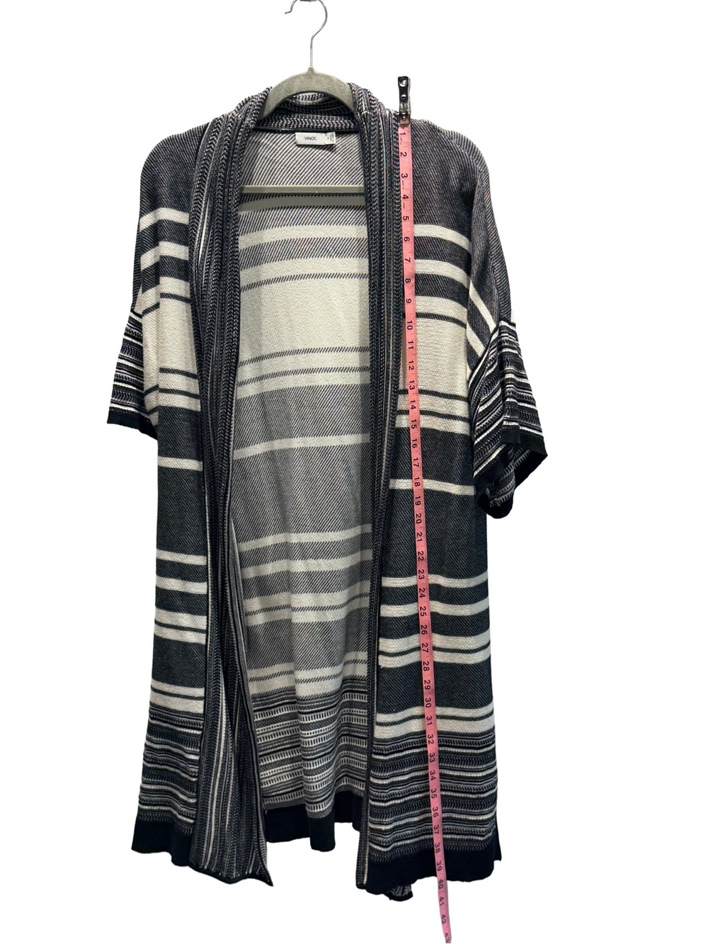 Vince Black/White Striped Open Front Sweater Tunic - Size M - Picture 6 of 7